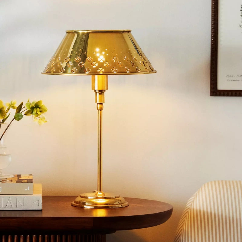 Auriglow Brass Floral Design Perforated Table Lamp – Space Age Inspired
