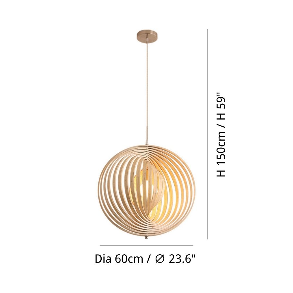 Circular Wood Pendant Light - Modern Ball Design Lamp for Dining Room