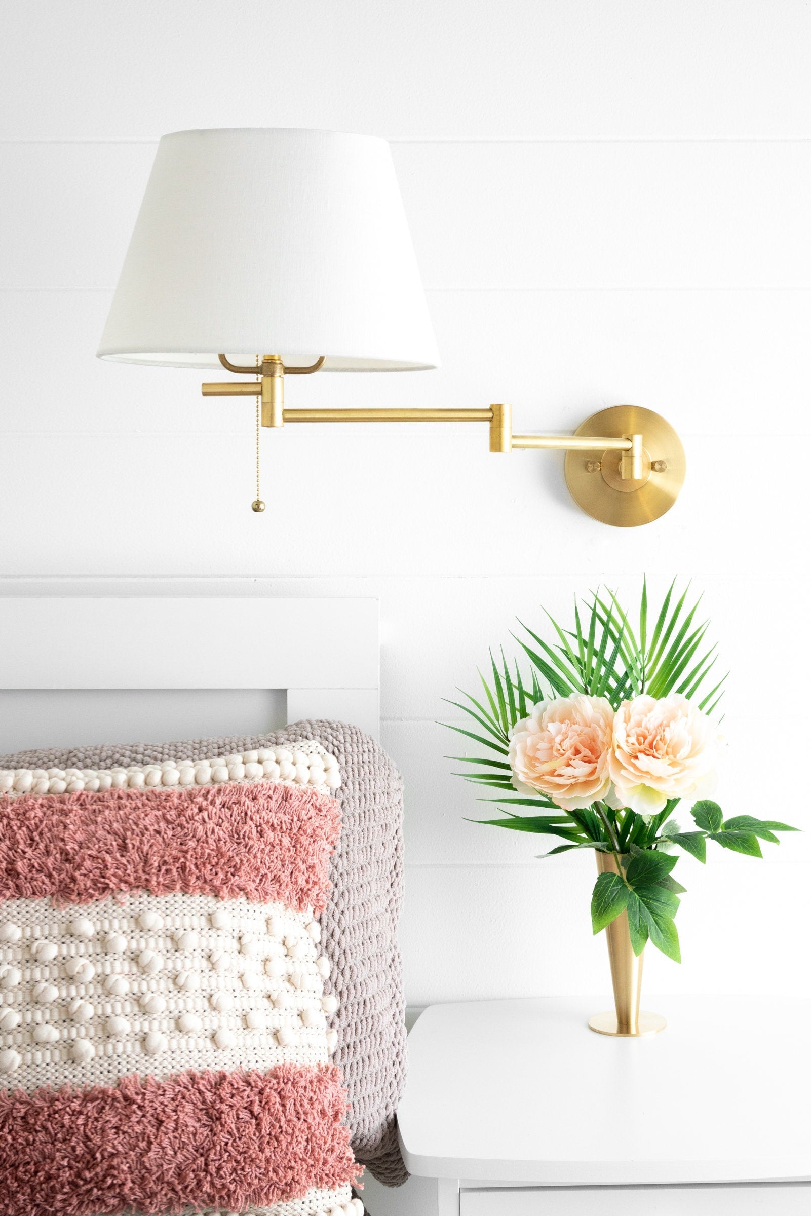 Ornato Luxe Brass Schoolhouse Sconce - Art Deco Wall Light with White Shade