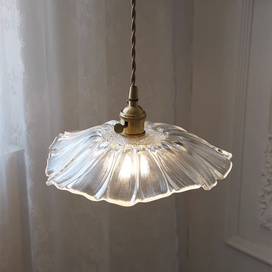 Retro Lotus Glass Pendant Light For bedroom