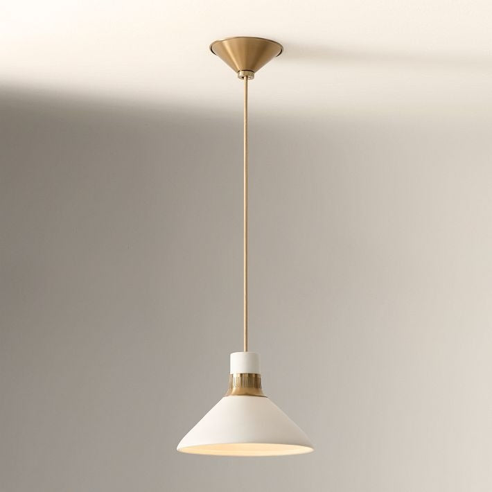 Suspension en porcelaine Calvor – Abat-jour ivoire avec touches de bronze champagne