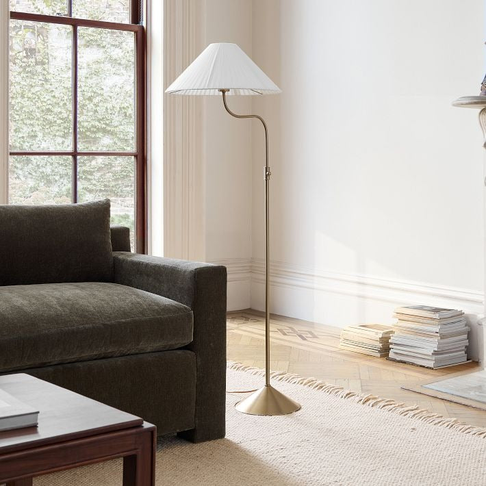 Fibura Champagne Bronze Floor Lamp - Elegant Linen Adjustable Lighting