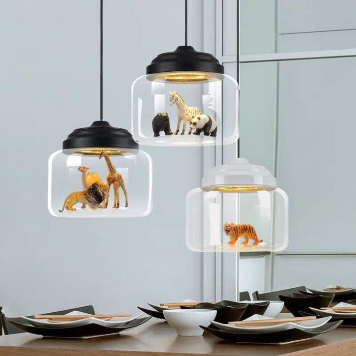Glass Shade Zoo Pendant Light – Artistic Lamp for Playroom or Bedroom