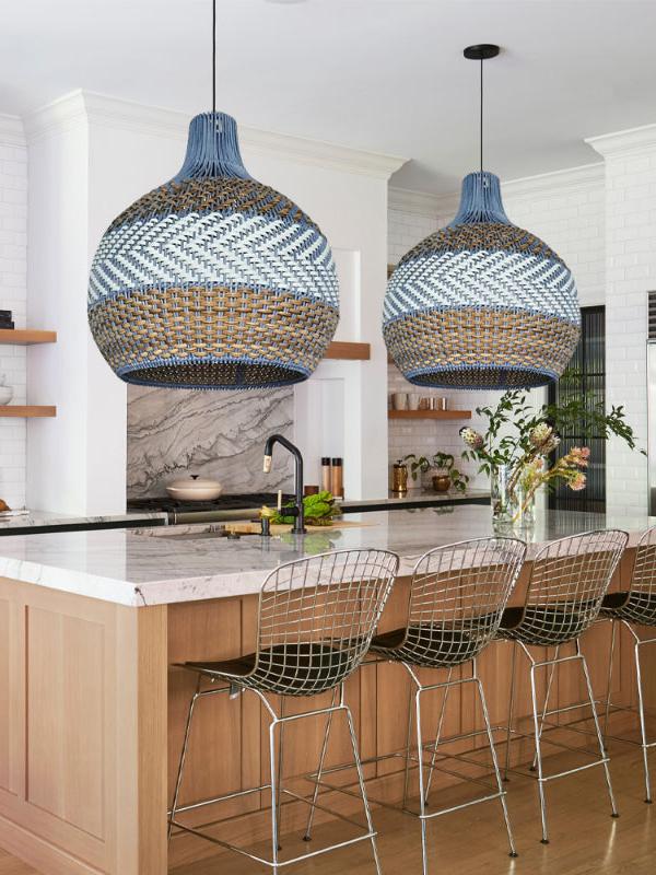 Handwoven Blue Rattan Pendant Light