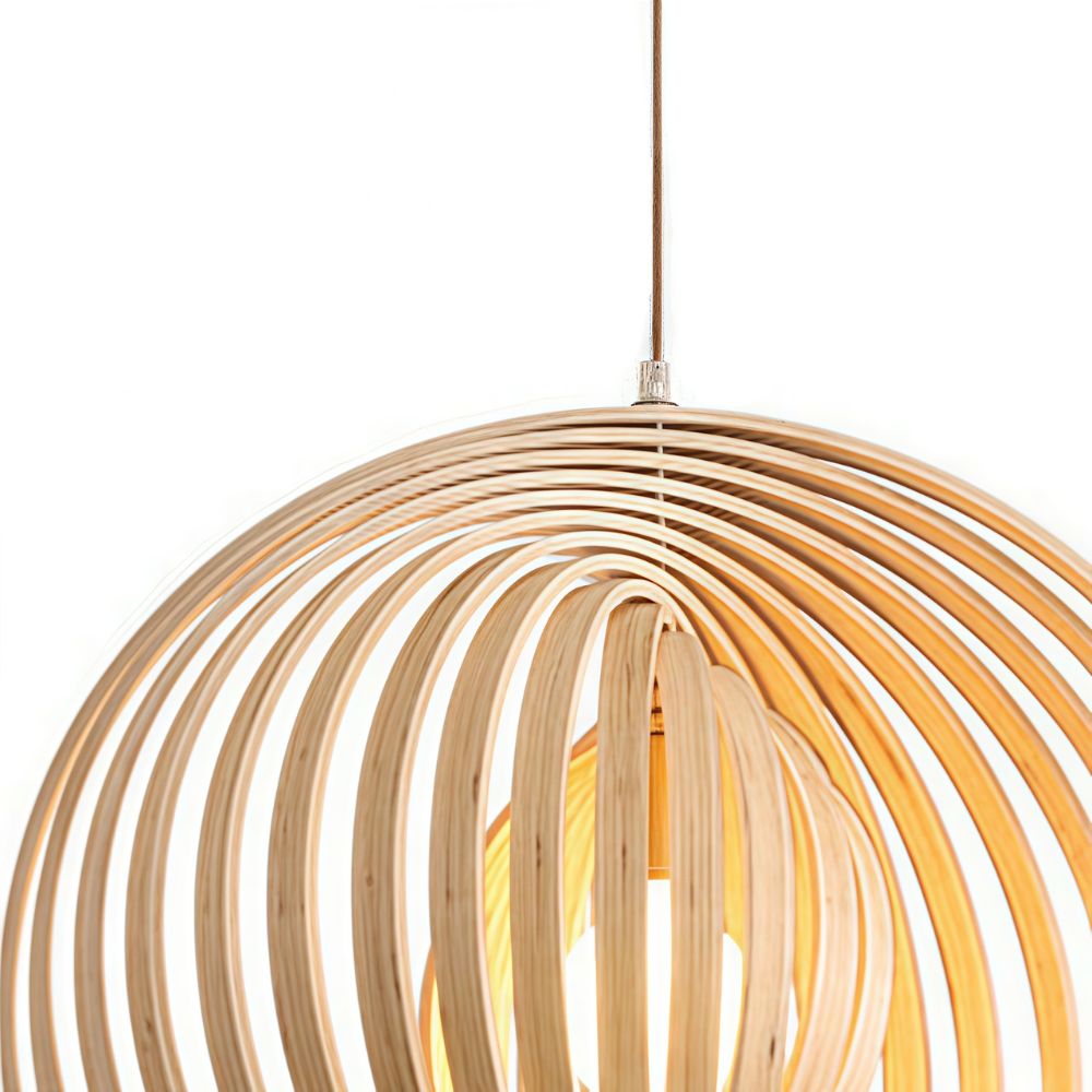 Circular Wood Pendant Light - Modern Ball Design Lamp for Dining Room