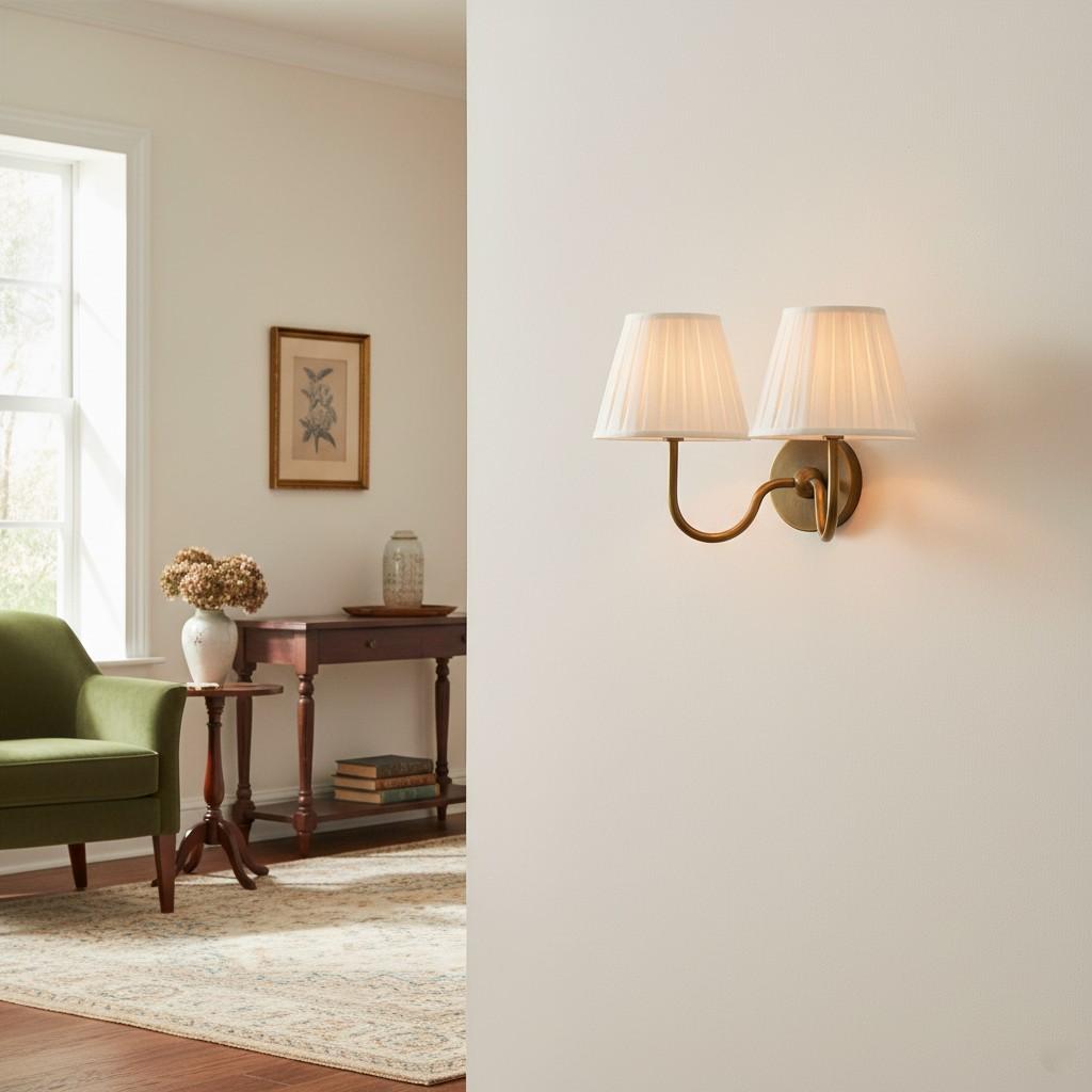 Luvora Pleated Linen Wall Lamp – Vintage Brass Wall Light for Living Rooms