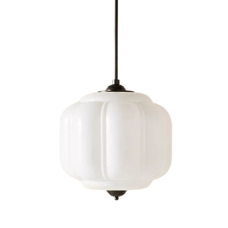 Suspension vintage Eloise – Lampe en verre laiteux côtelé pour salle à manger