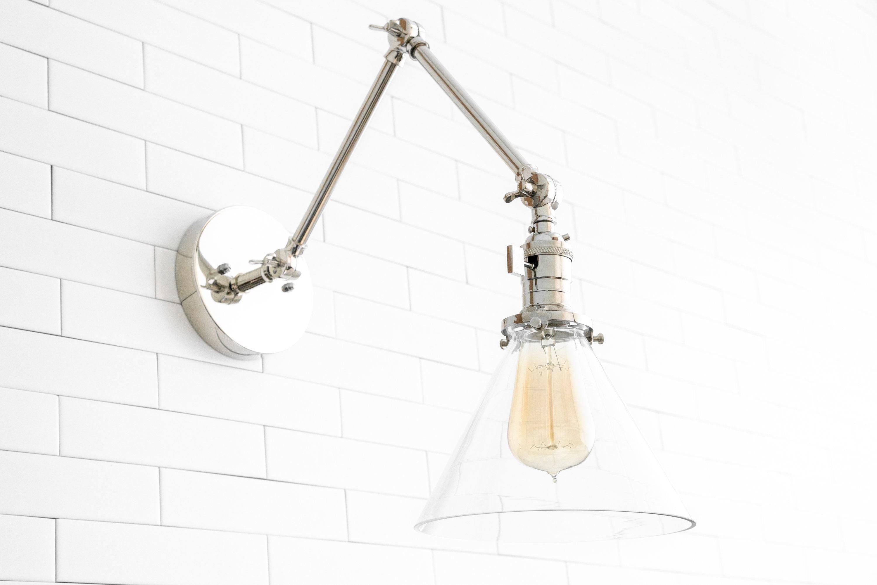 Conique Metal Industrial Wall Sconce with Adjustable Arm - Vintage Glass Cone Shade