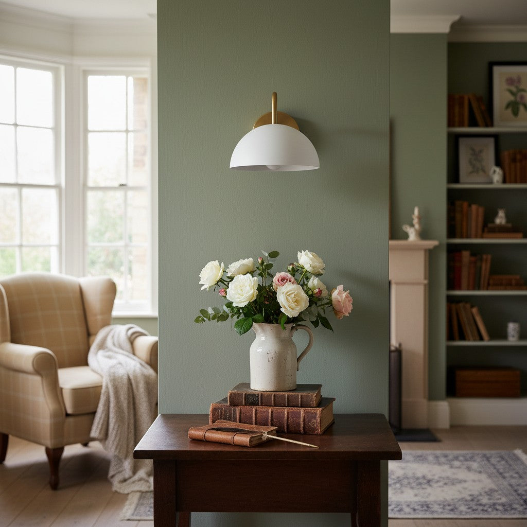 Curva Metal  Industrial Wall Sconce - Curved Brass Arm - Hammered Dome Light Fixture