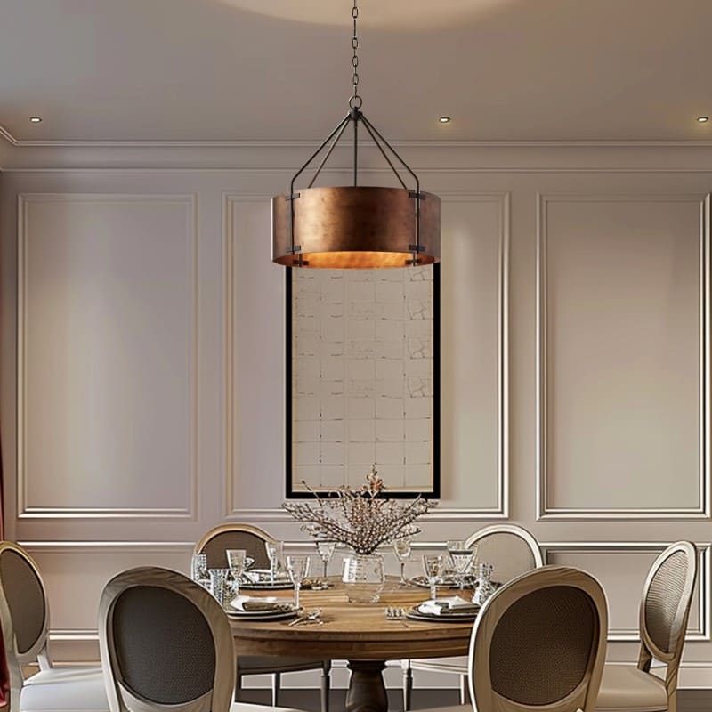 Suspension tambour vintage – Laiton de haute qualité, lumière chaude, installation facile