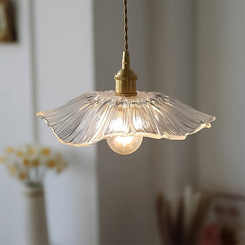 Retro Lotus Glass Pendant Light For bedroom