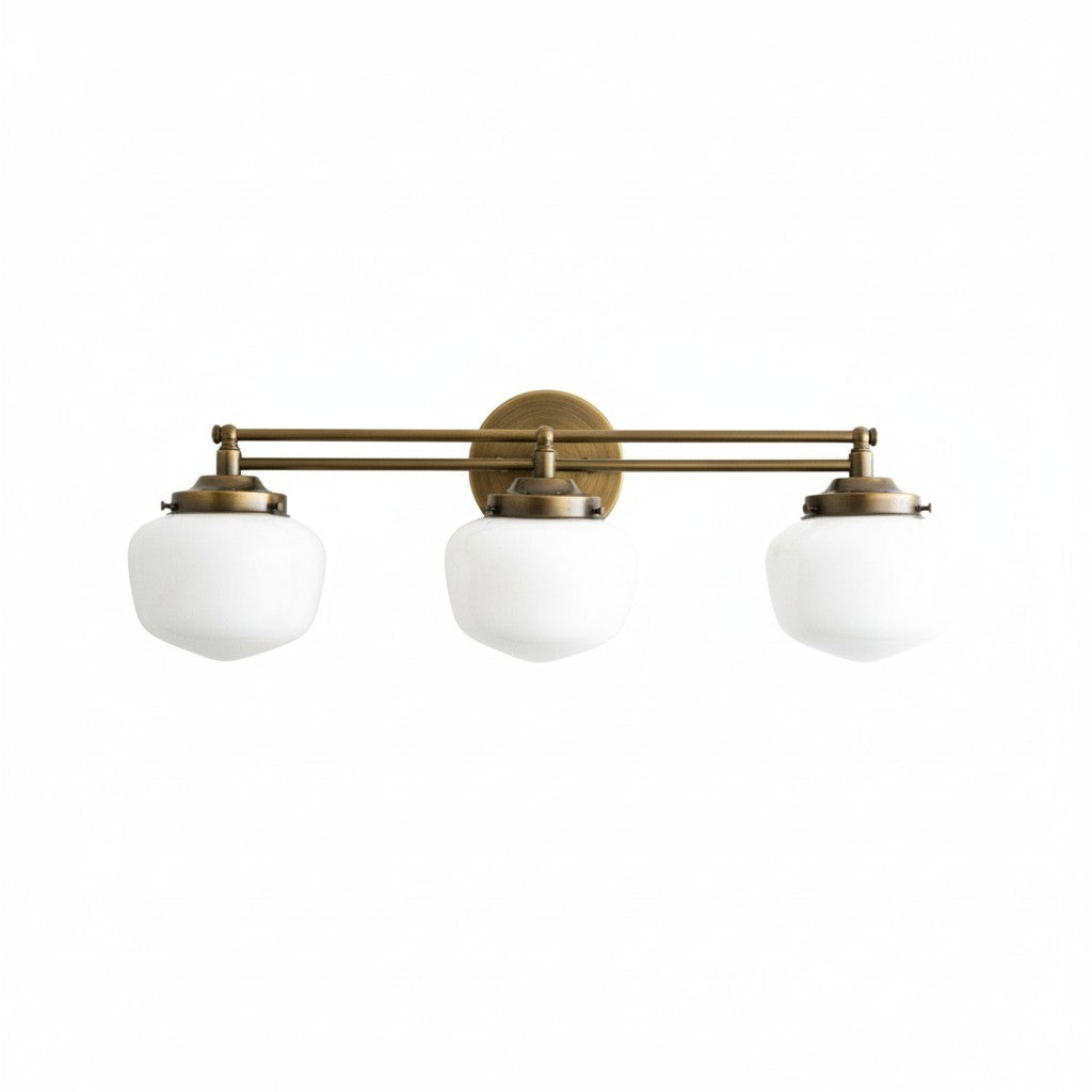 Opalume Glass Art Deco Vanity Light - Bathroom Wall Sconce with White Glass Shades