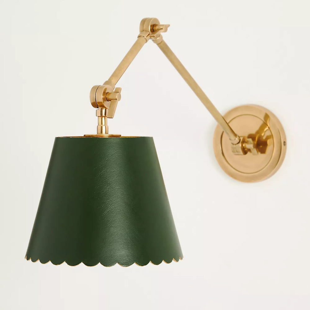Foldray Leather Scalloped Sconce - Vintage Brass Light for Bedroom