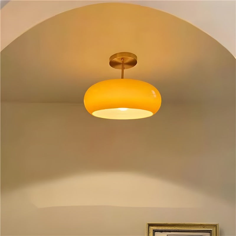 Glass Disc Ceiling Light – Vintage Brass Bauhaus Fixture for Hallway
