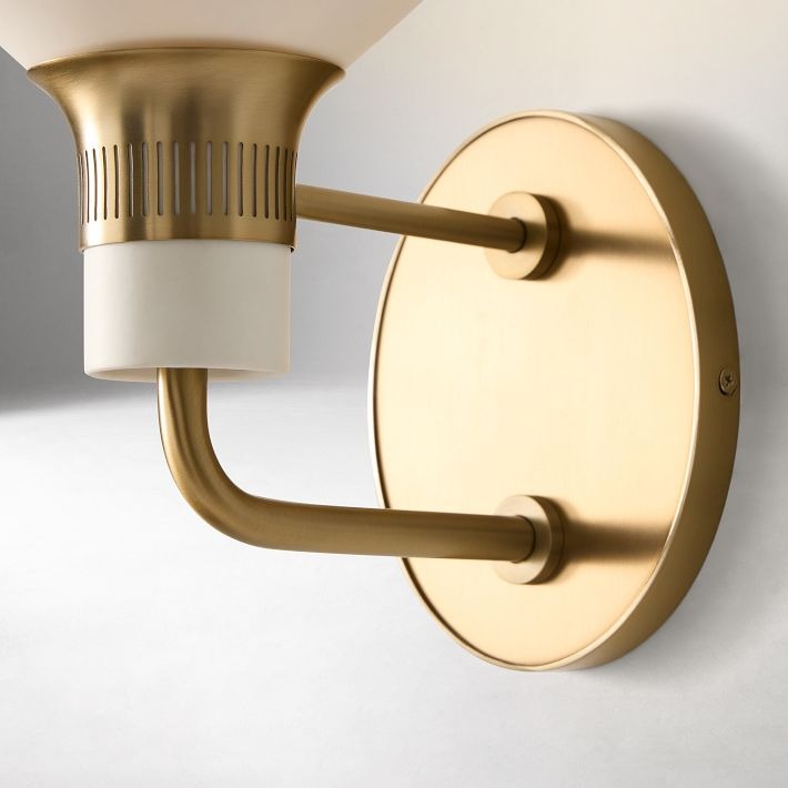 Applique murale câblée Calvor en bronze champagne – Abat-jour en porcelaine ivoire
