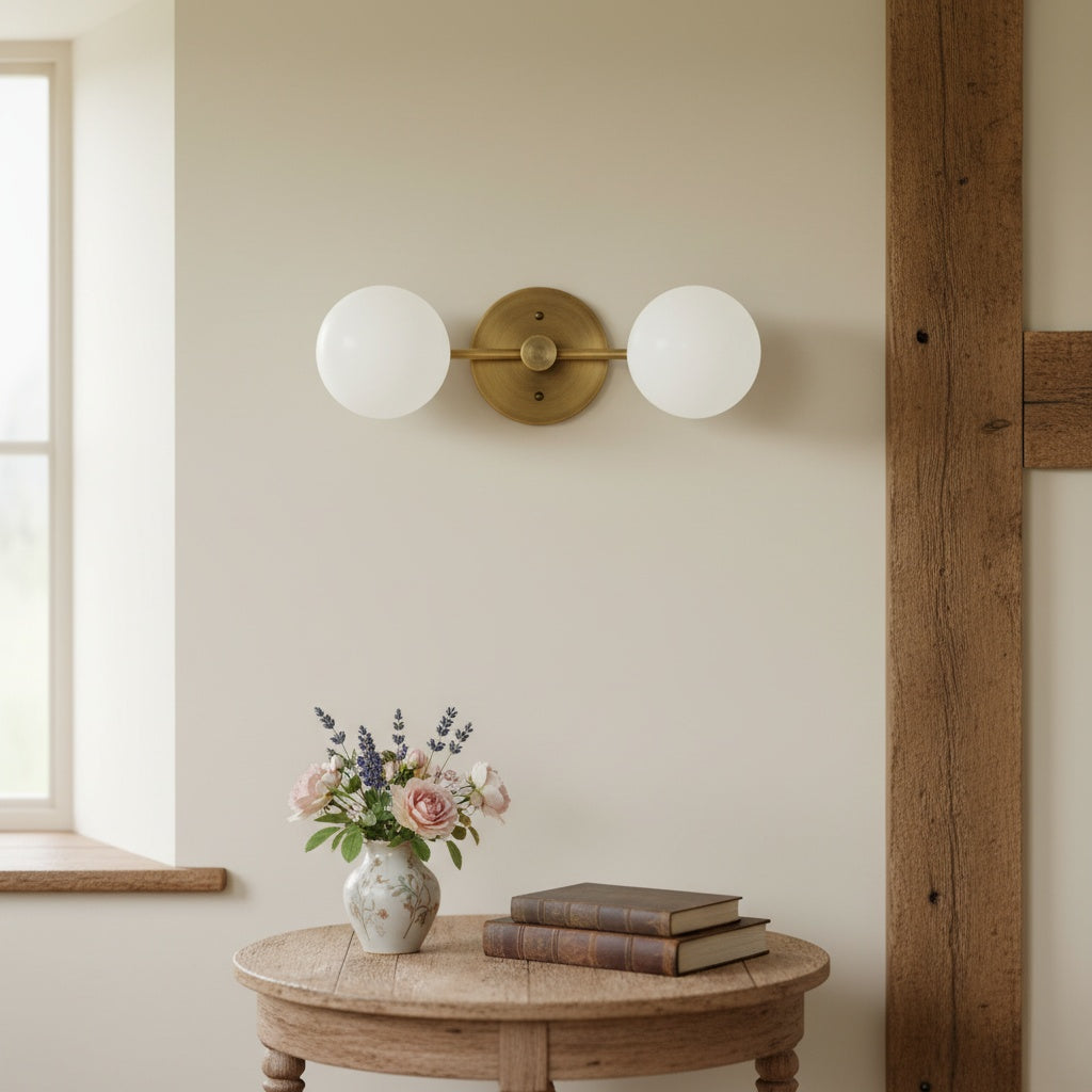 Glorica Glass Vanity Light - Modern Brass Wall Sconce for Bathroom Style