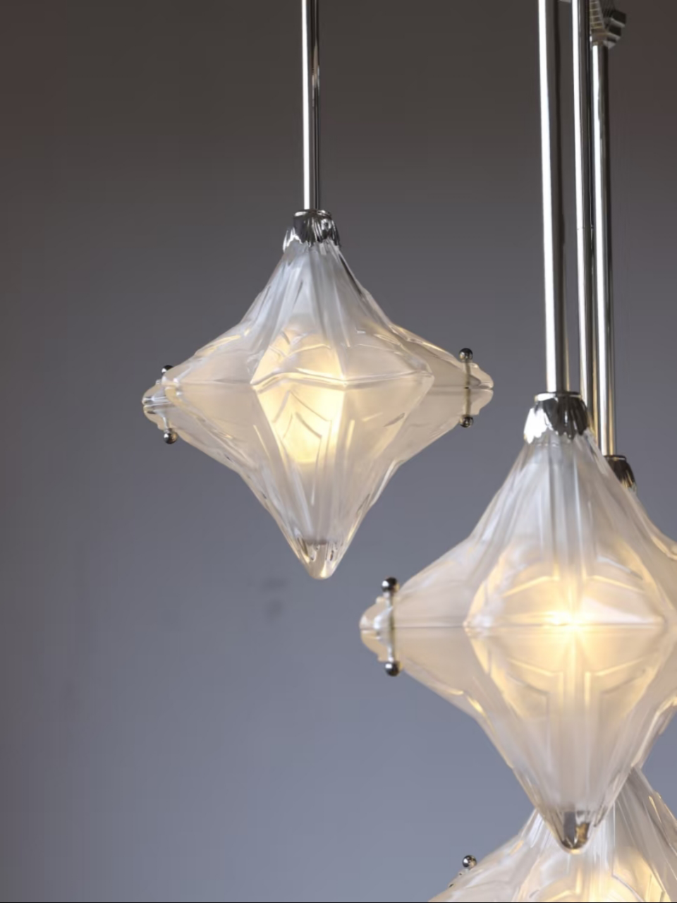 Art Deco Astris Star Chandelier -Frosted Glass Deco Fixture for Dining Room