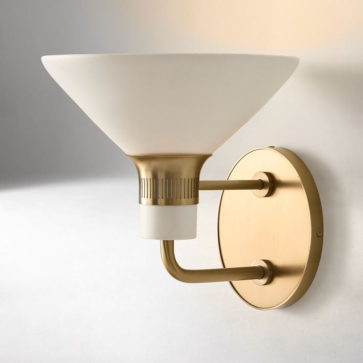 Calvor Champagne Bronze Sconce – Porcelain Ivory Shade Hardwired Wall Light