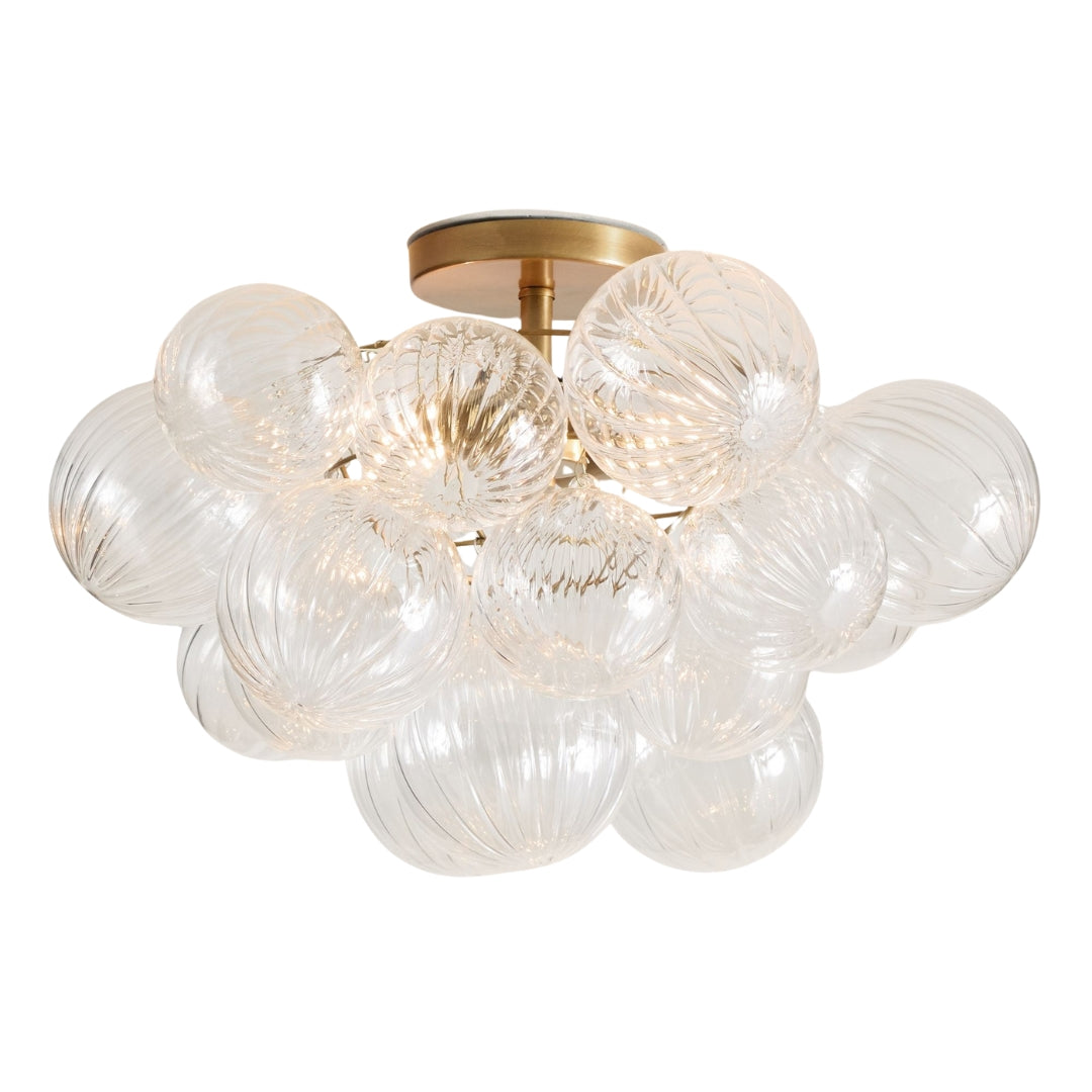 Bravira Flush Mount Ceiling Light - Ribbed & Bubbled Glass Metal Light