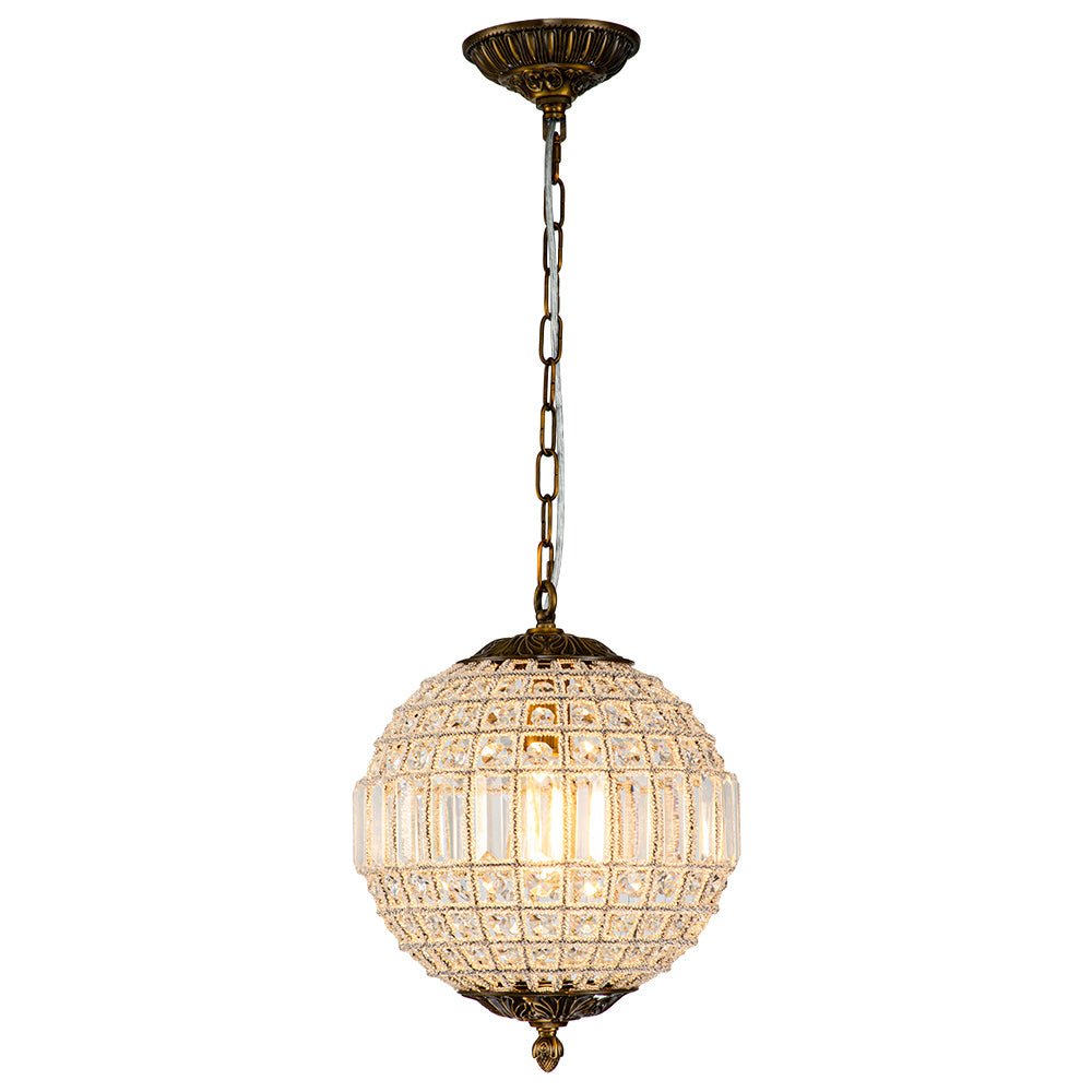 Vintage Brass Crystal Globe Chandelier for Sophisticated Lighting