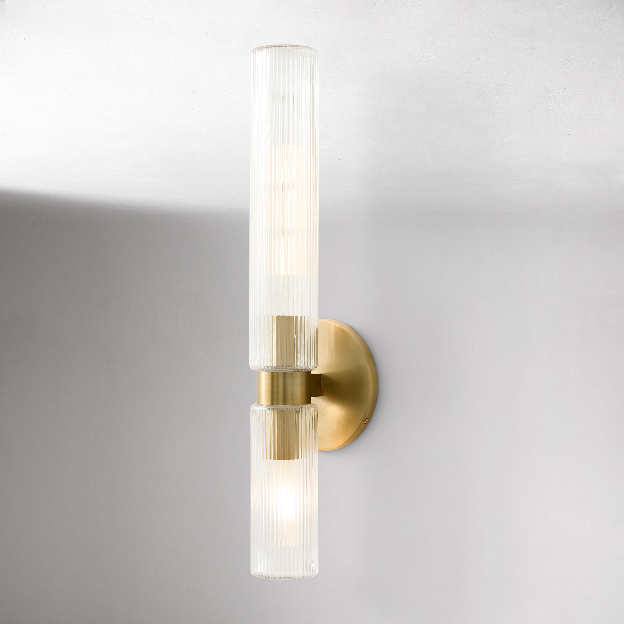 Rivora Fluted Glass Double Short Sconce - Indoor Outdoor Wall Light Elegance
