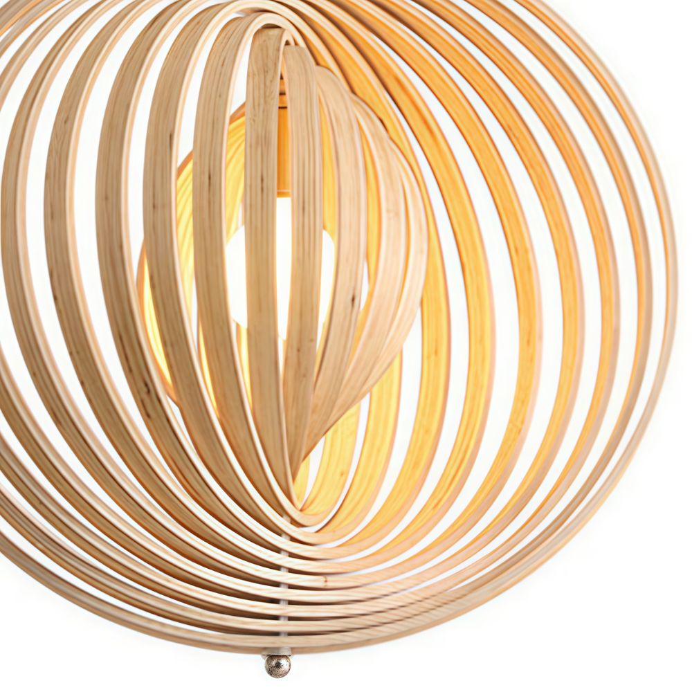 Circular Wood Pendant Light - Modern Ball Design Lamp for Dining Room