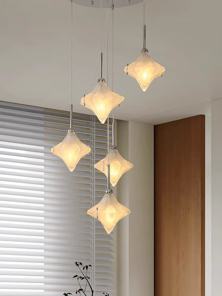 Art Deco Star Staircase Pendant Light -Frosted Glass Hanging Fixture-Astris Altair
