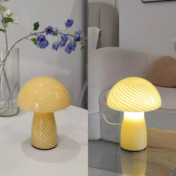 Mushroom Table Lamp – Designer Striped Glass Light for Cozy Spaces