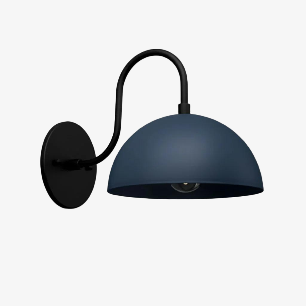 Curva Metal  Industrial Wall Sconce - Curved Brass Arm - Hammered Dome Light Fixture
