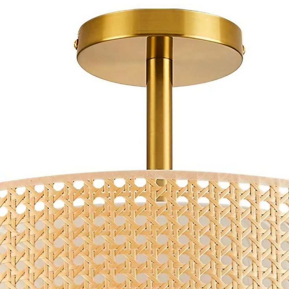 Plafonnier en rotin - Motif tambour en rotin tissé à la main