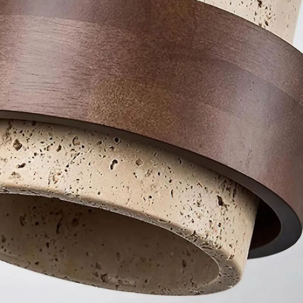 Natural Travertine Pendant Light - Walnut Circle Design for Dining Room