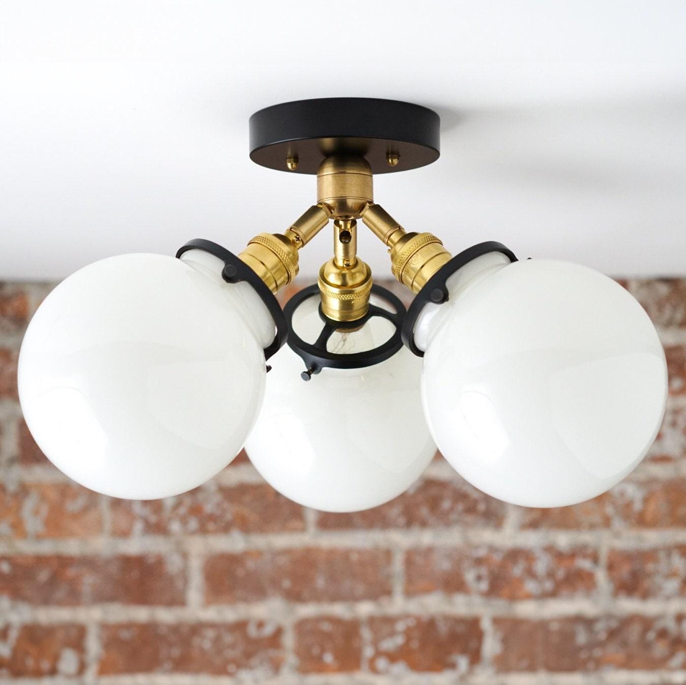 Glorica Glass Globe Light - Mid Century Semi Flush Ceiling Lamp