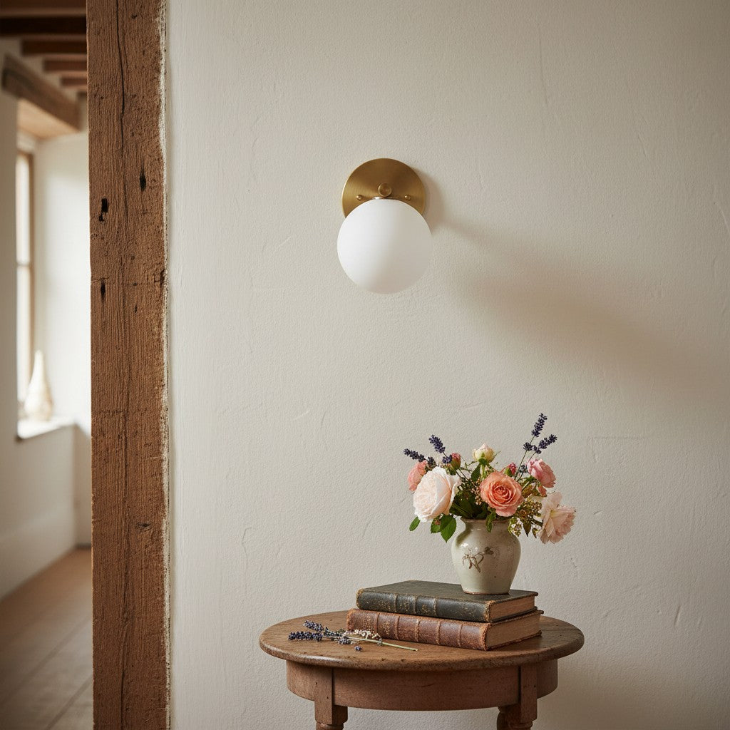 Glorica Glass Wall Sconce - Frosted Globe Light