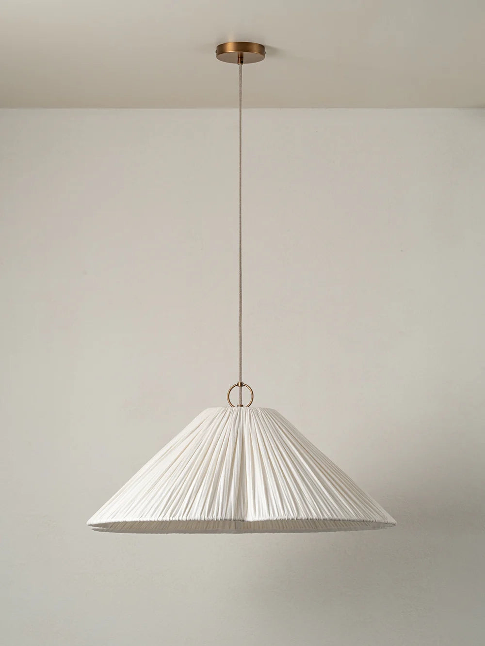 Lindi - Aged Brass and Linen Oversized Scalloped Pendant Light