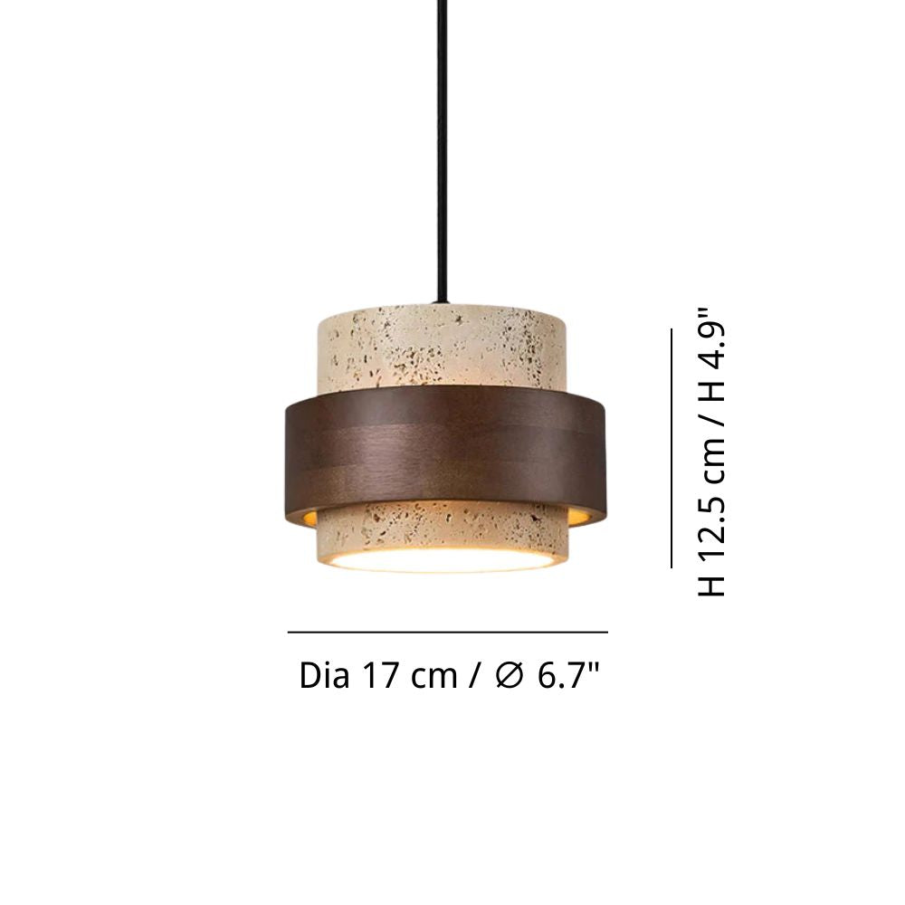 Natural Travertine Pendant Light - Walnut Circle Design for Dining Room