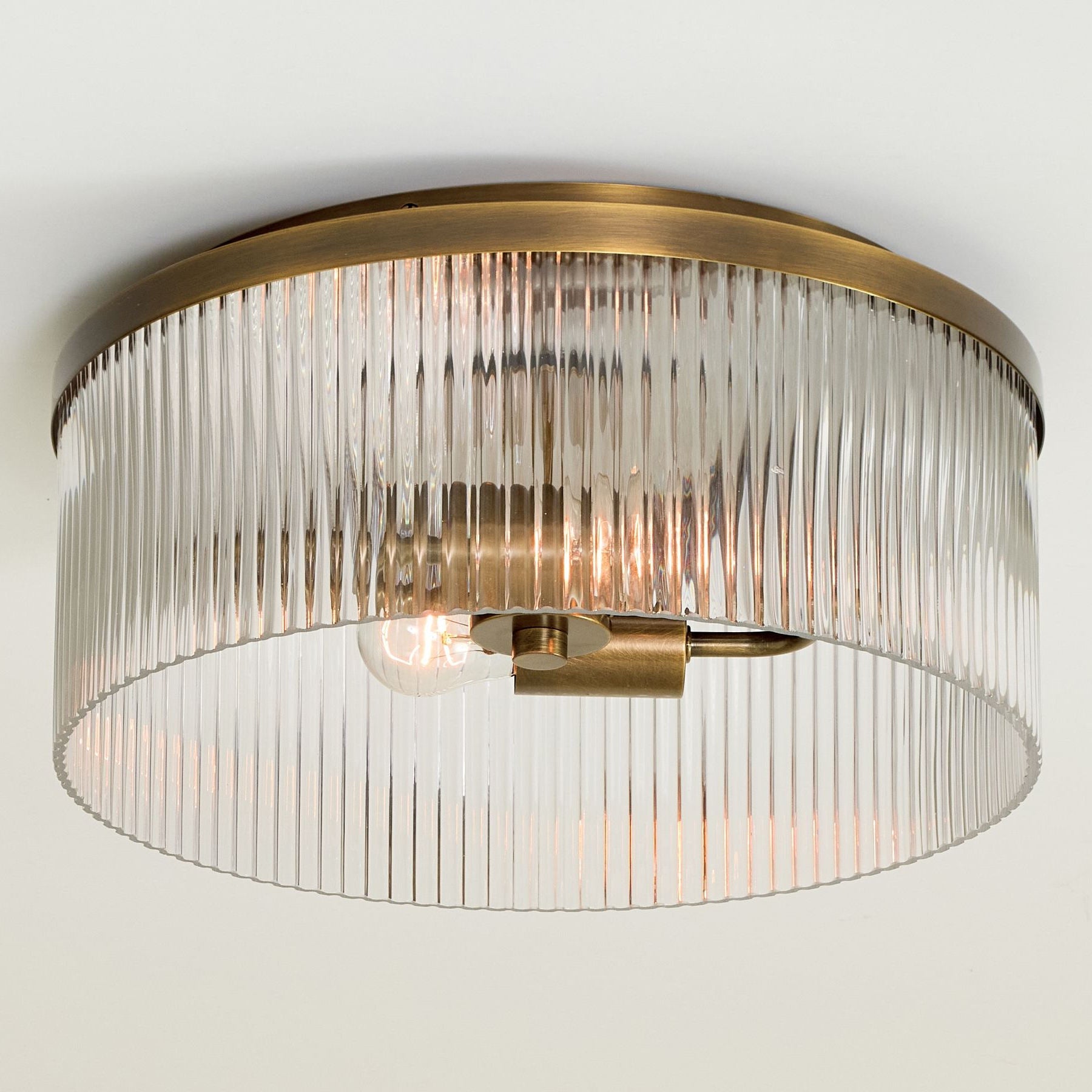 Bravira Flush Mount Ceiling Light - Ribbed & Bubbled Glass Metal Light
