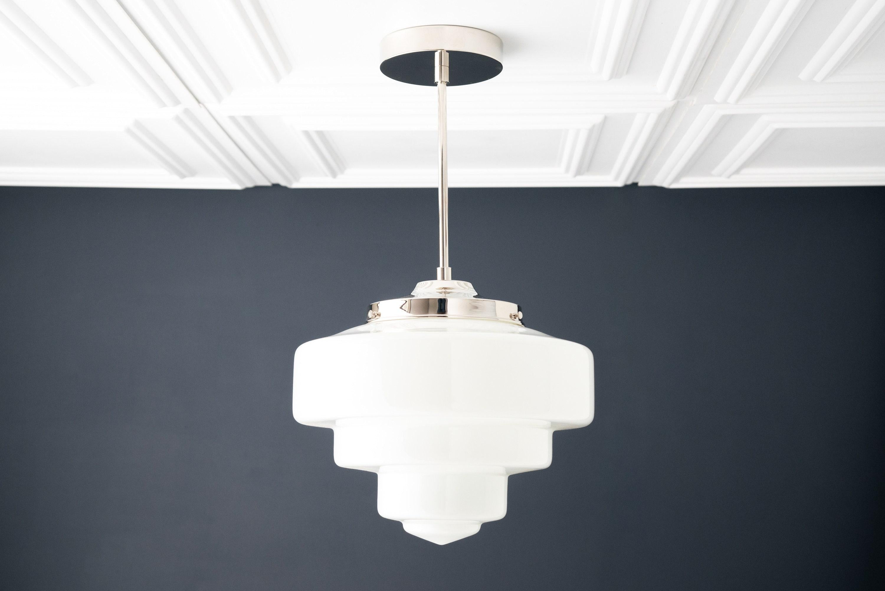 Geotower Glass Brass Pendant Light – Art Deco Opal Globe Ceiling Fixture