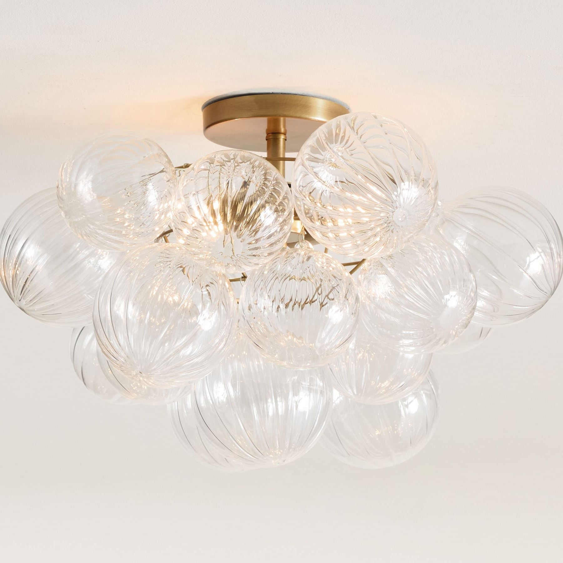 Bravira Flush Mount Ceiling Light - Ribbed & Bubbled Glass Metal Light