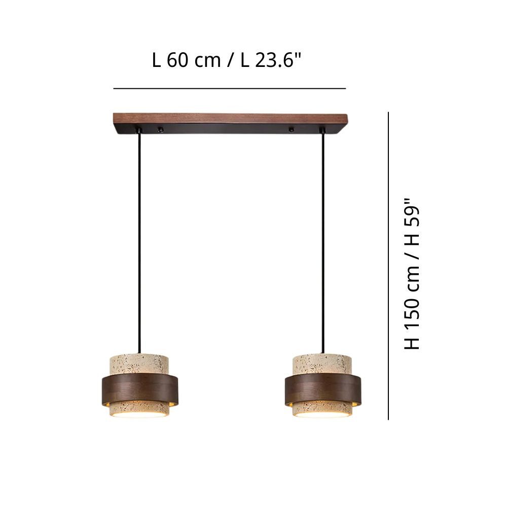 Natural Travertine Pendant Light - Walnut Circle Design for Dining Room