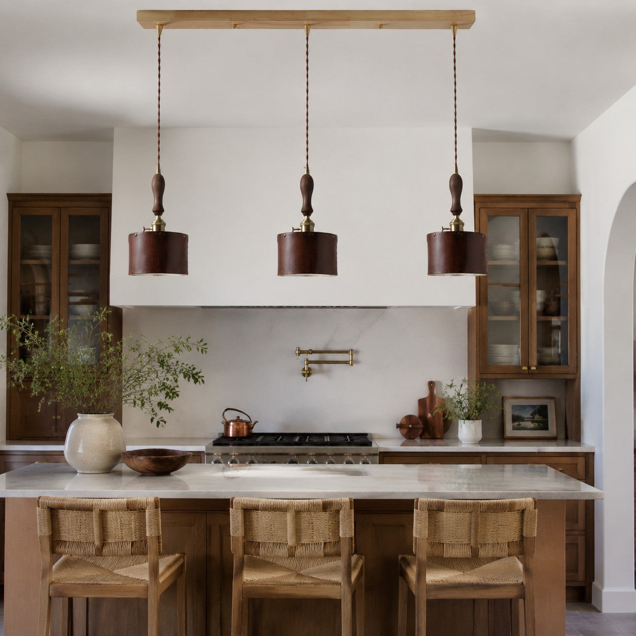 Modern Minimalist Leather Shade Pendant Light