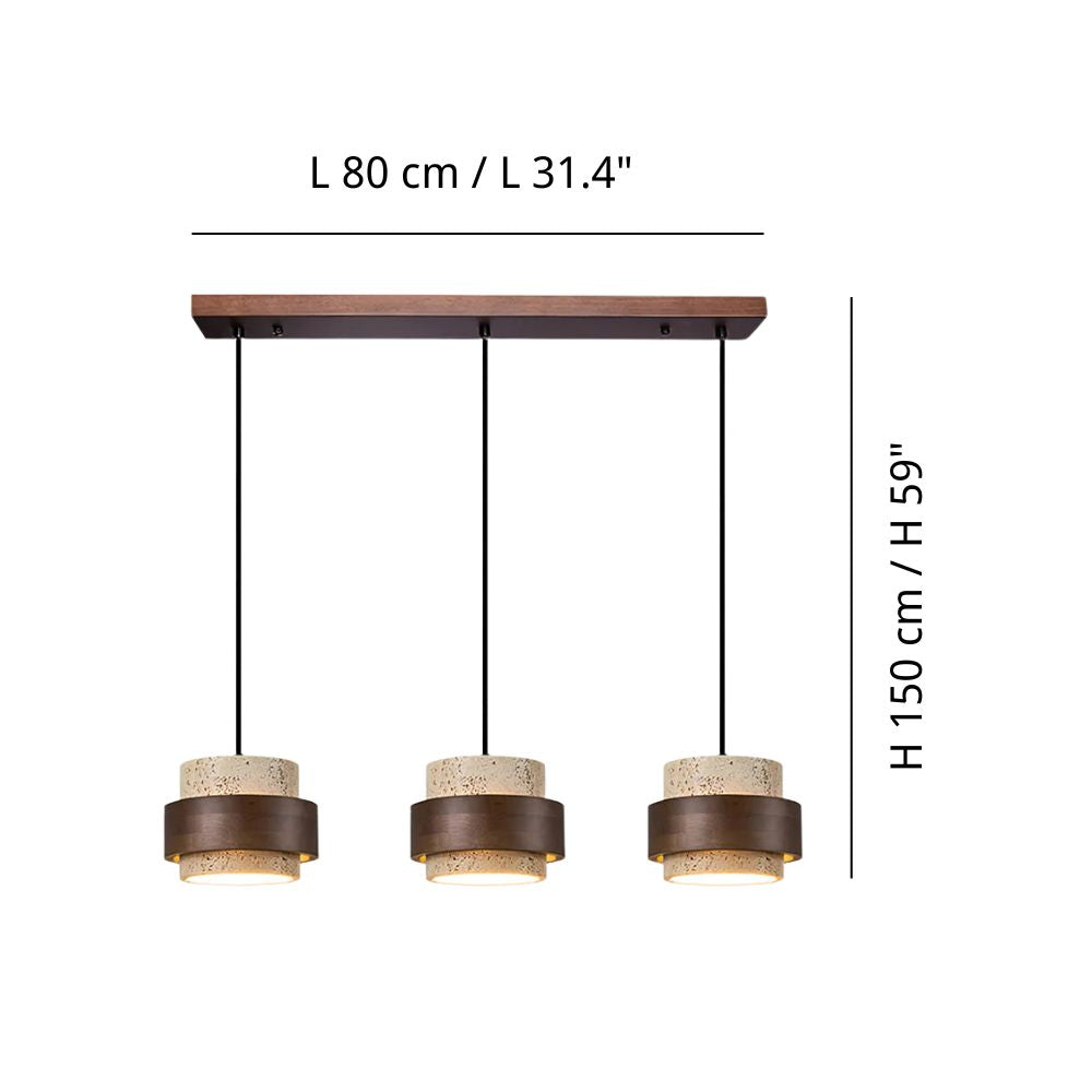 Suspension en travertin naturel – Design circulaire en noyer pour salle à manger