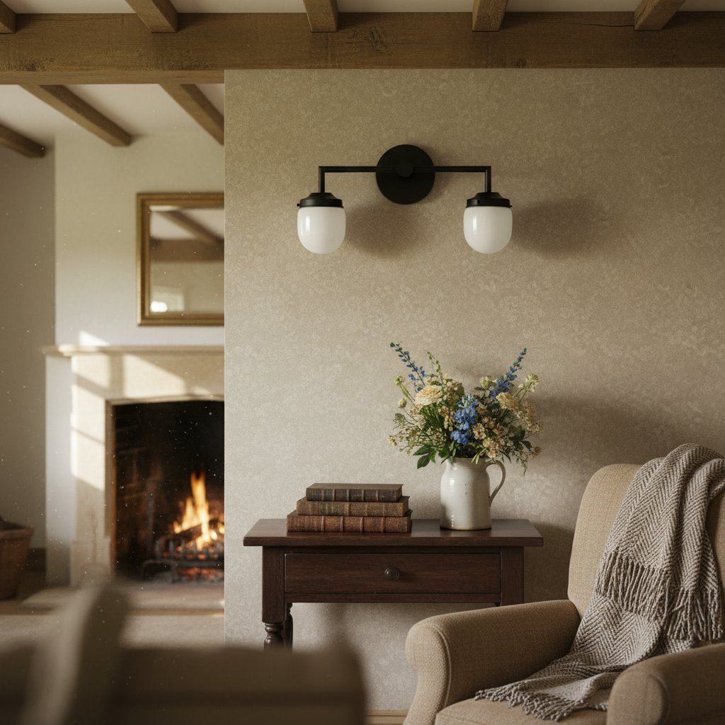 Opalume Glass Double Vanity Light - Vintage Style Bathroom Double Wall Lighting