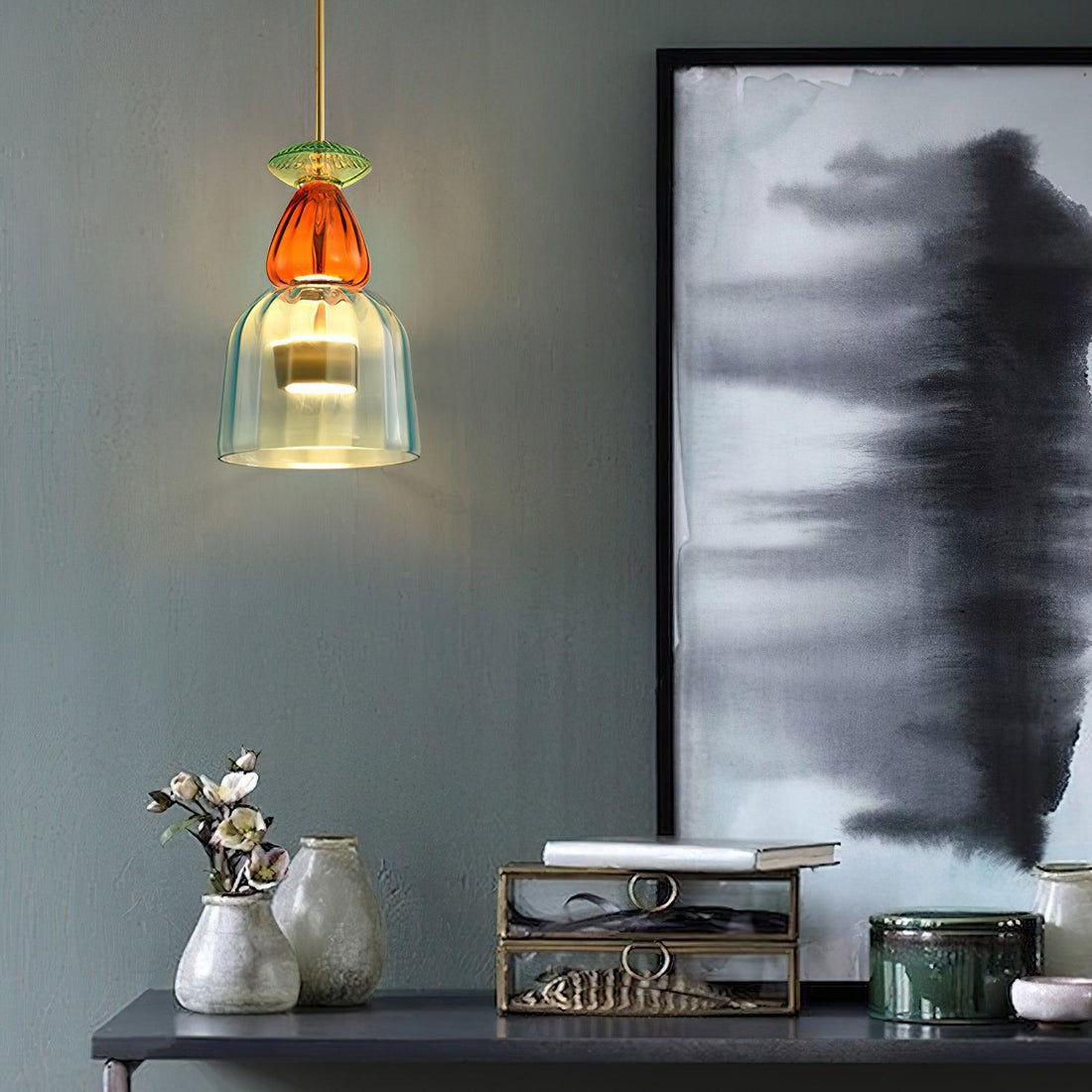 Iron Glass Chandelier Light - Colorful Candy Hand Blown Mixed Color