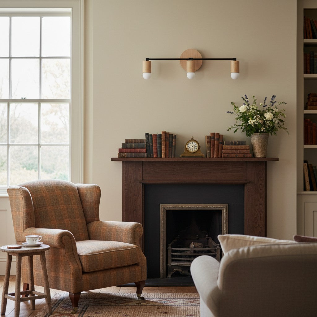 Mobilux Line Wood and Vanity Light - Bohemian Bathroom Lighting Fixture