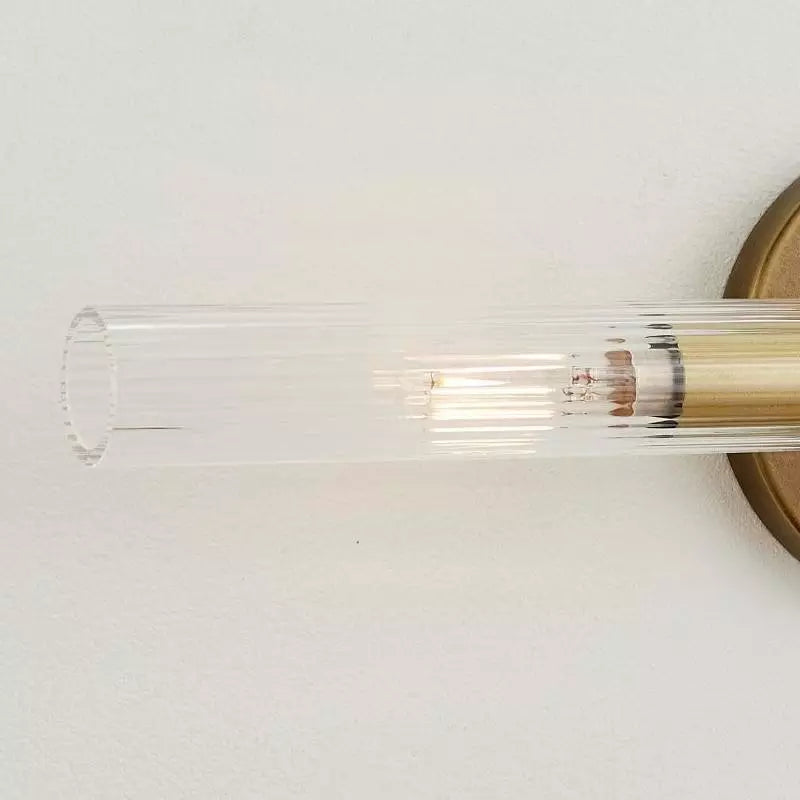 Alice Rustic Transparent Cooper Ribbed Glass Double Tube Sconce
