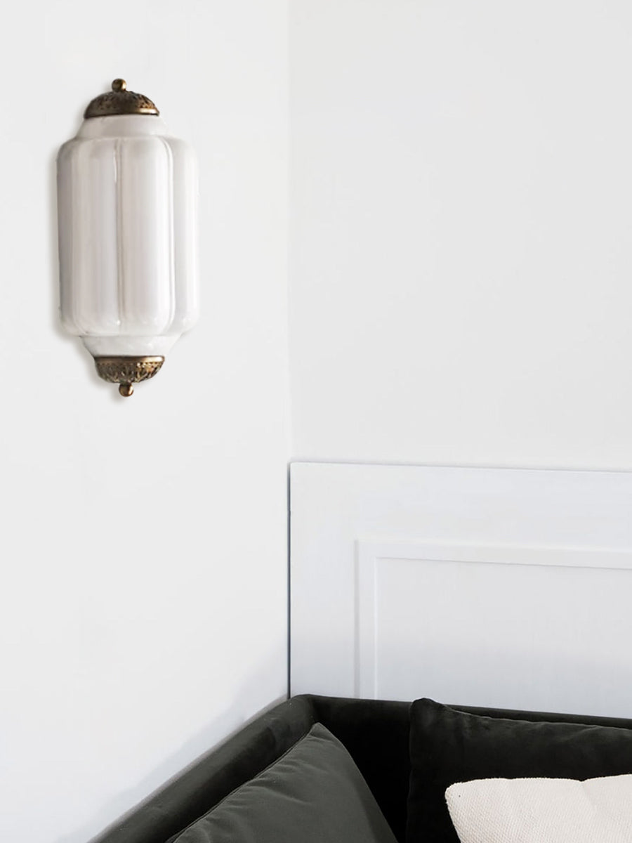 Vintage Milk Glass Wall Sconce Handcrafted Distressed Brass Light