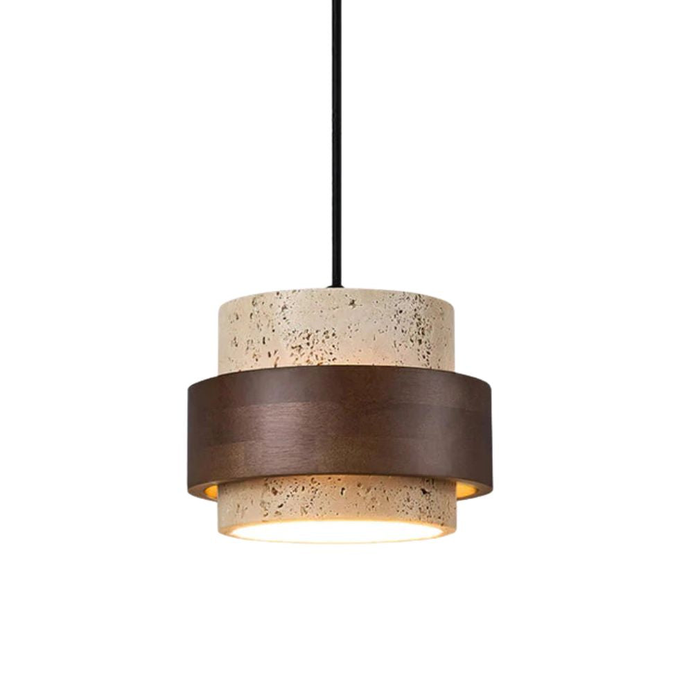 Natural Travertine Pendant Light - Walnut Circle Design for Dining Room