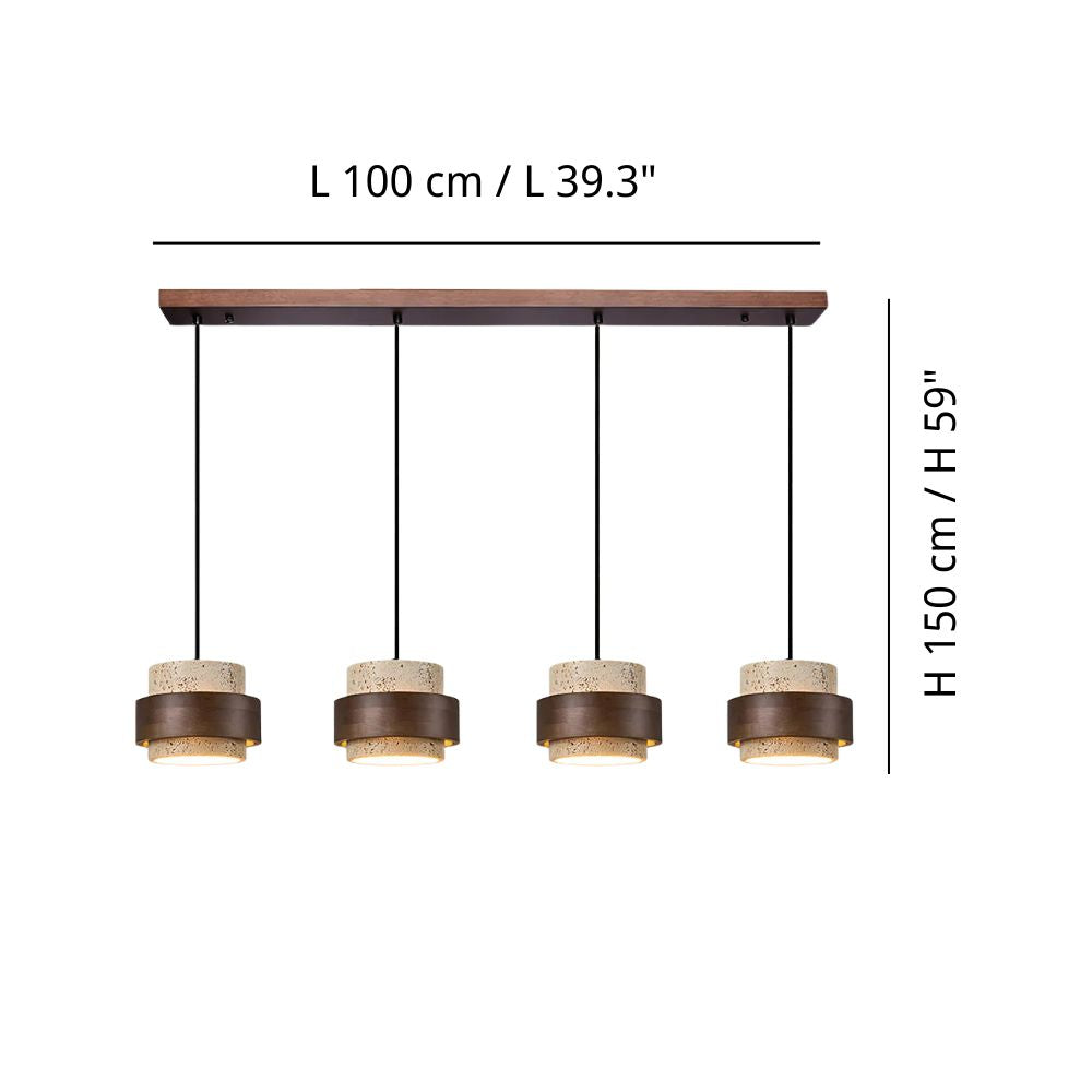 Natural Travertine Pendant Light - Walnut Circle Design for Dining Room