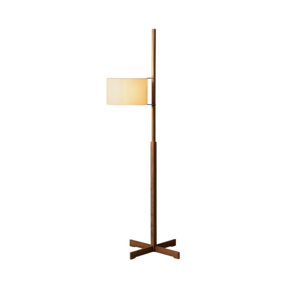 Natural Wood Floor Lamp - Fabric Shade Standing Light for Living Room