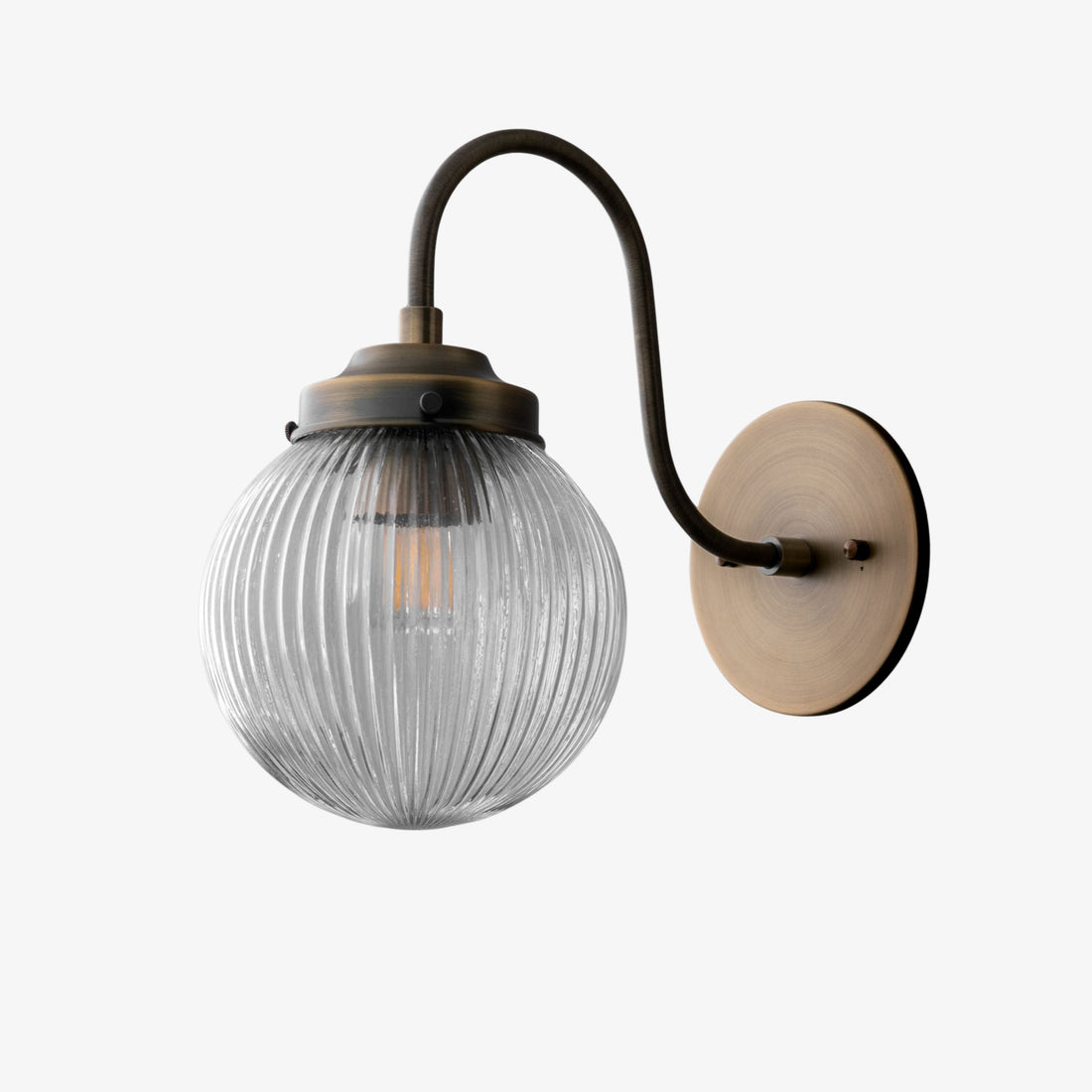 Glorica Glass Aged Brass Wall Sconce - Ribbed Glass Shade Industrial Style Lighting